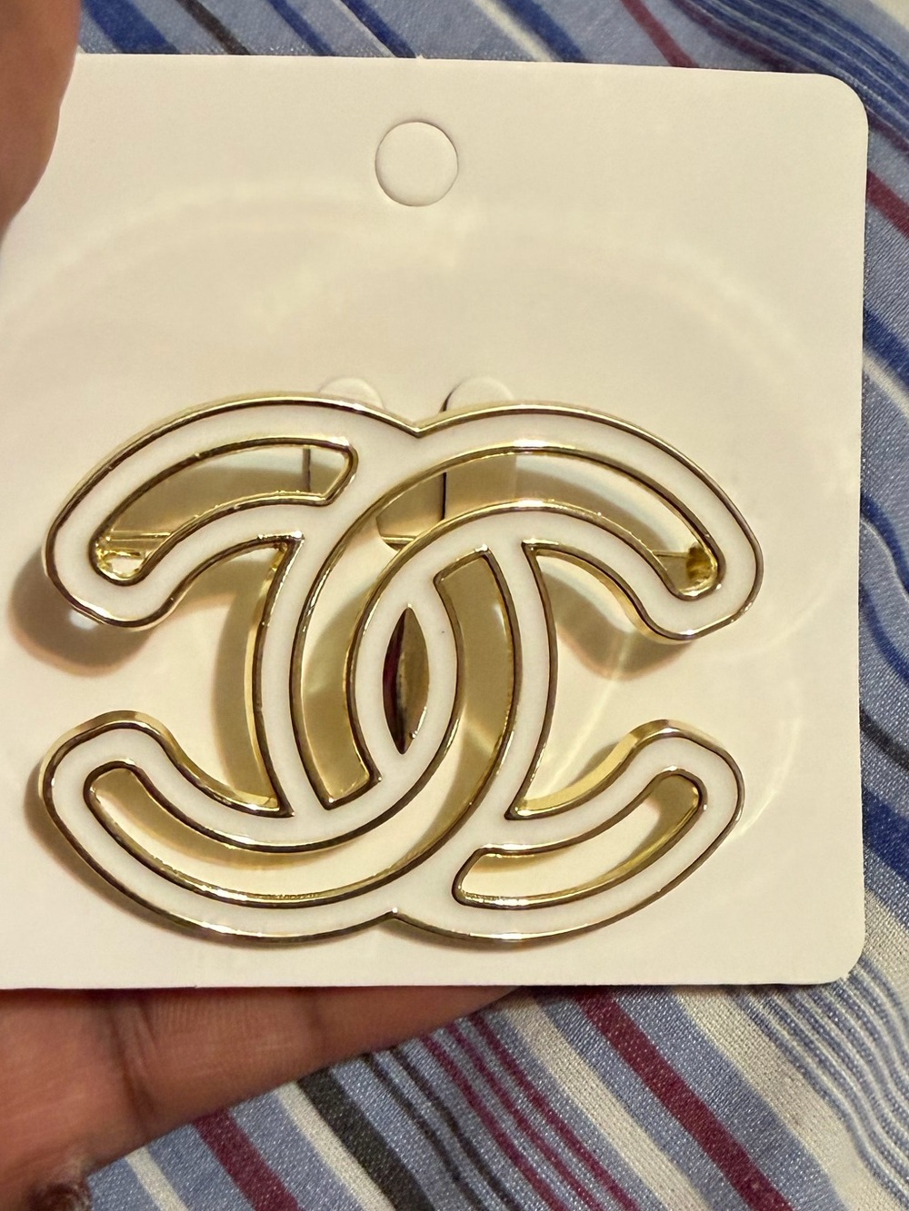 -Inspired Interlocking Gold & White Brooch